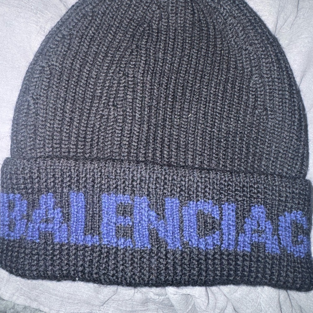Balenciaga Charcoal and Blue Knit Beanie
